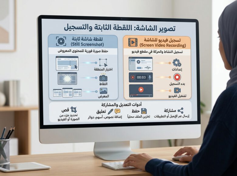 مقارنة بين التقاط الصور وتسجيل فيديو الشاشة في ويندوز